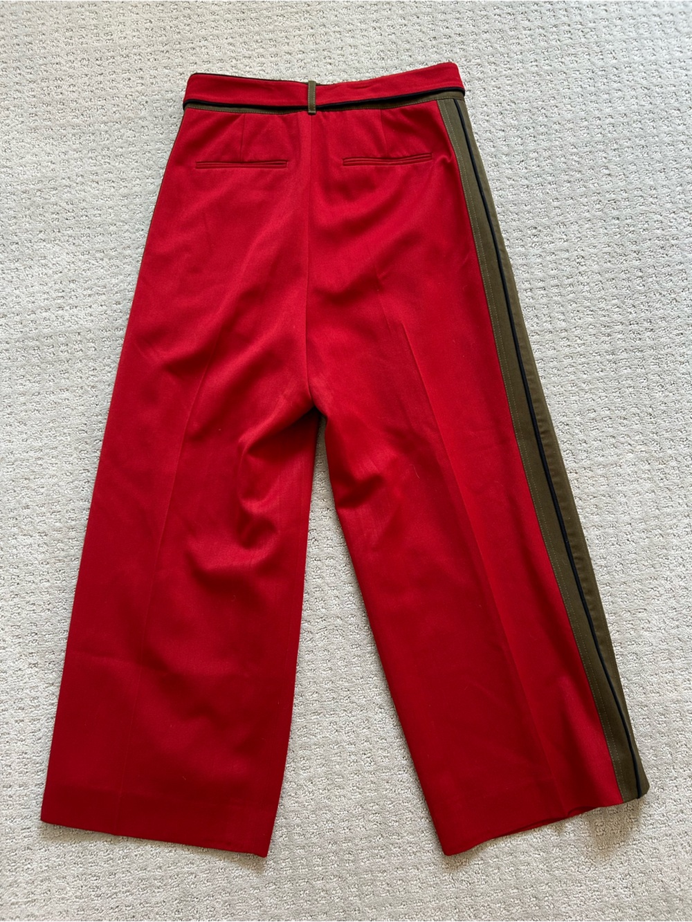 Marc By Marc Jacobs Wide Leg Red Pants with Olive Side Stripe